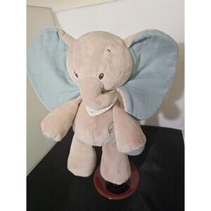 Nattou ELEPHANT Tan Soft 12in Plush Blue Ears Feet Cream Dotted Neckerchief Q1